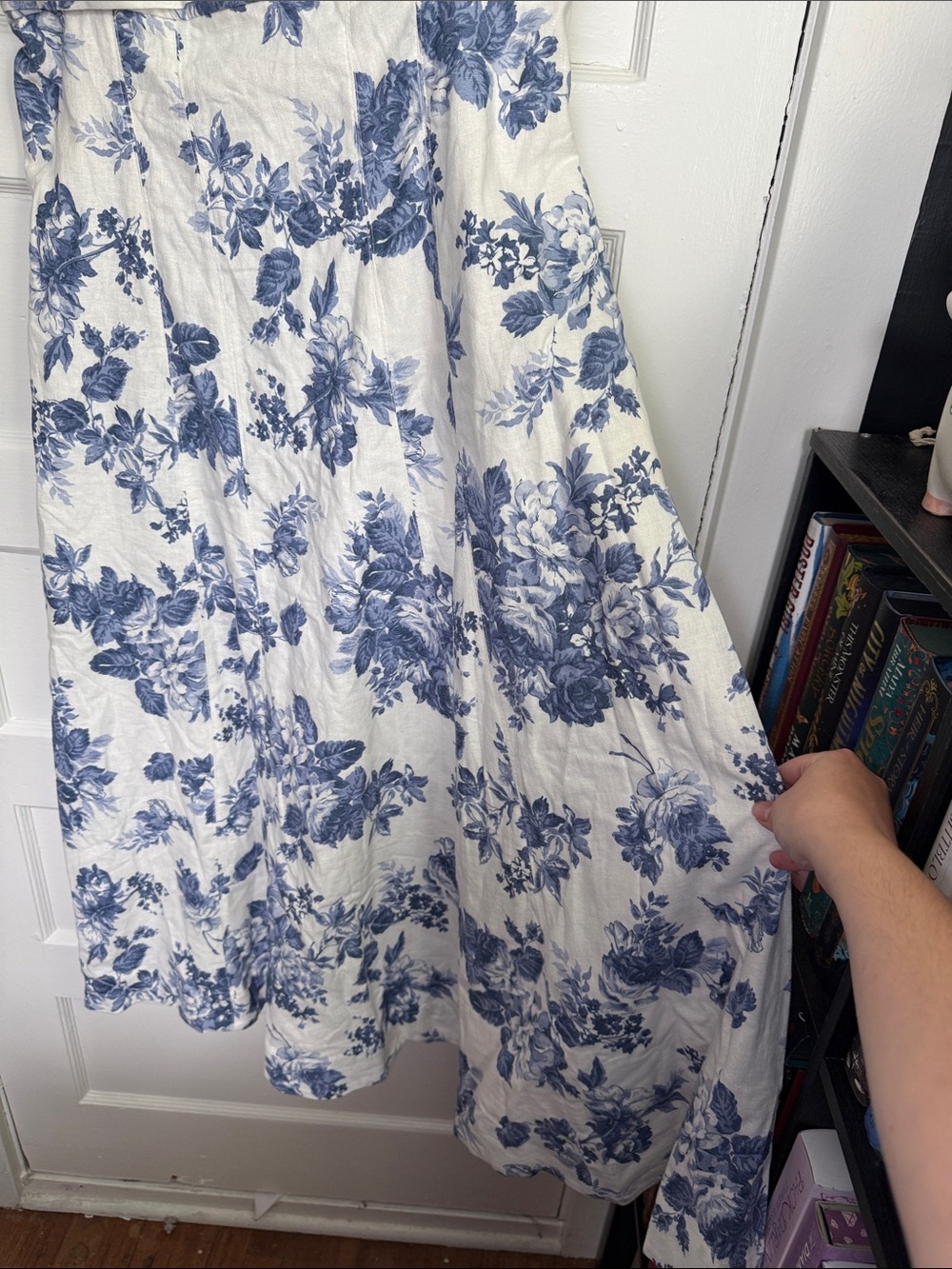 Abercrombie & Fitch Emerson Linen-Blend Wide Strap Midi Dress Blue&White Toile L - Picture 7 of 16